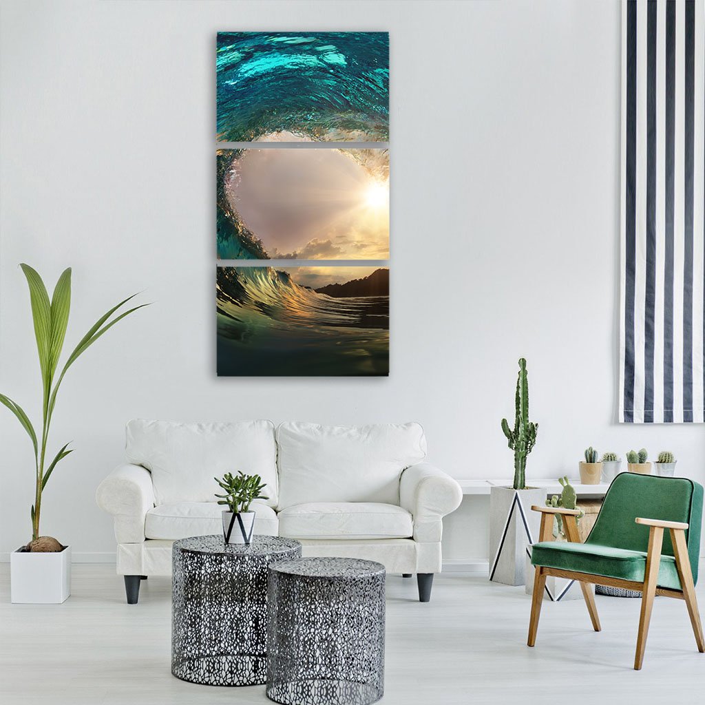 Ocean Wave Breaking At Sunset Vertical Canvas Wall Art-1 Vertical-Gallery Wrap-12" x 24"-Tiaracle