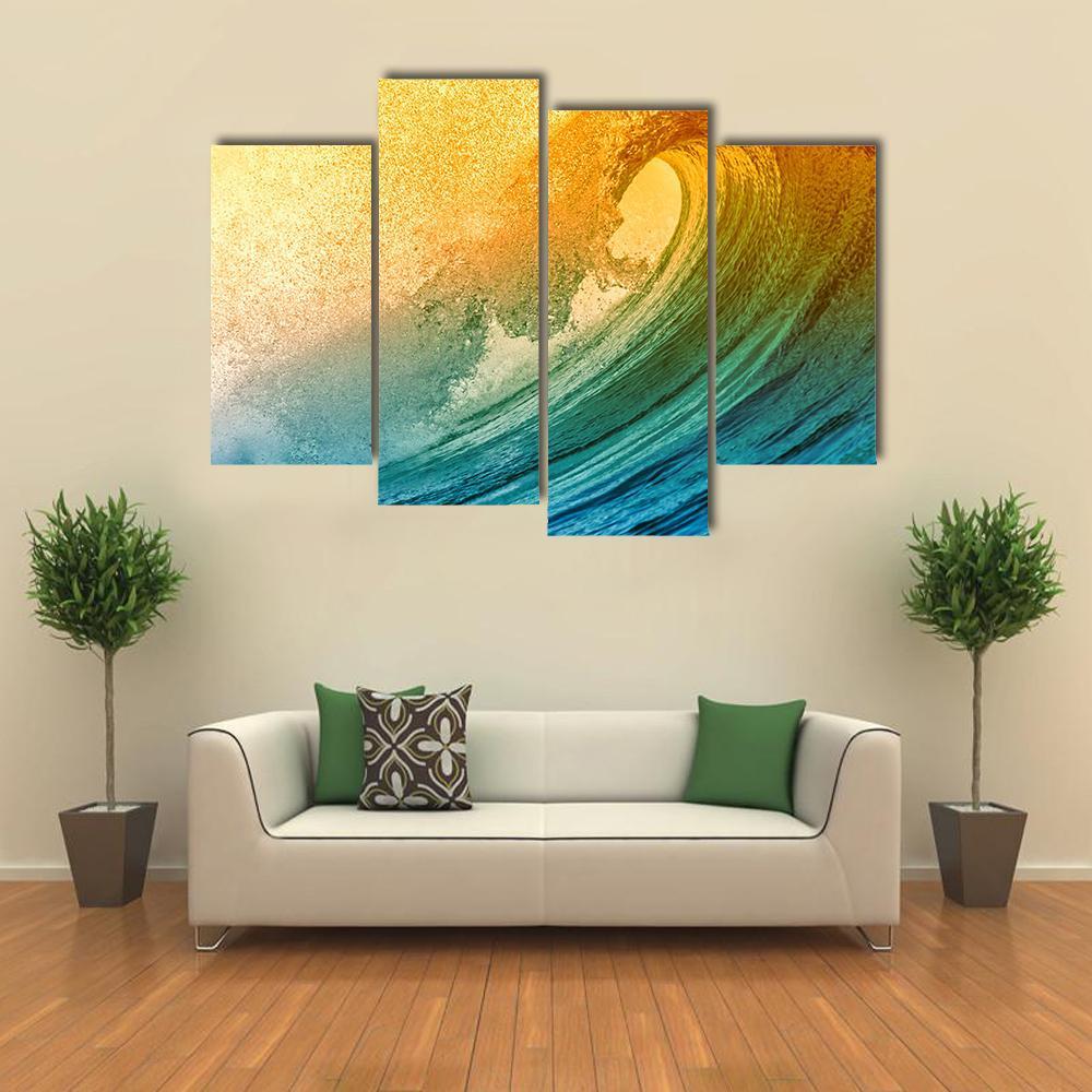 Ocean Wave At Morning Canvas Wall Art-4 Pop-Gallery Wrap-50&quot; x 32&quot;-Tiaracle