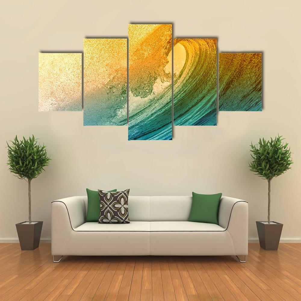 Ocean Wave At Morning Canvas Wall Art-5 Star-Gallery Wrap-62&quot; x 32&quot;-Tiaracle