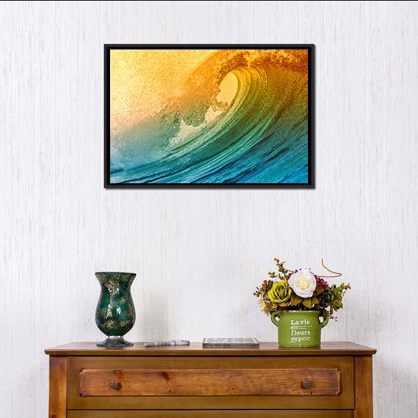 Ocean Wave At Morning Canvas Wall Art-1 Piece-Floating Frame-24&quot; x 16&quot;-Tiaracle