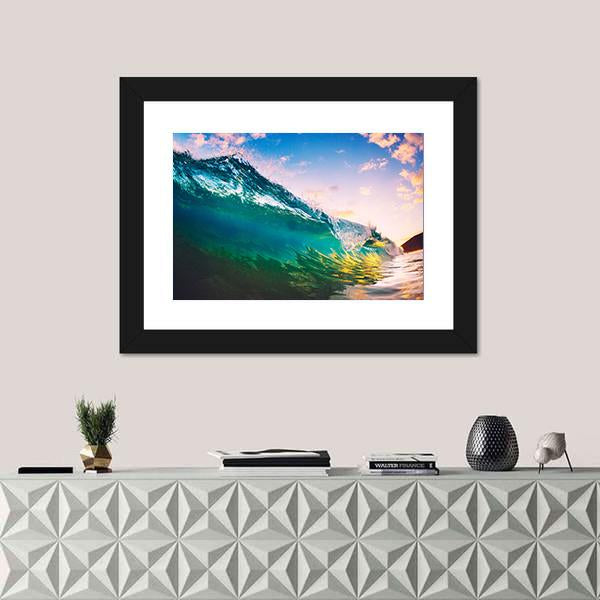 Ocean Wave At Sunset Canvas Wall Art-1 Piece-Framed Print-20" x 16"-Tiaracle