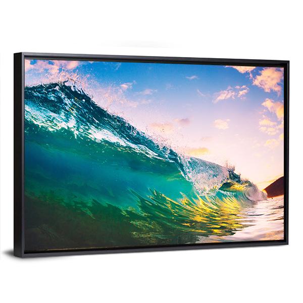 Ocean Wave At Sunset Canvas Wall Art-3 Horizontal-Gallery Wrap-37" x 24"-Tiaracle