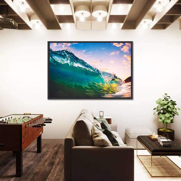 Ocean Wave At Sunset Canvas Wall Art-3 Horizontal-Gallery Wrap-37" x 24"-Tiaracle