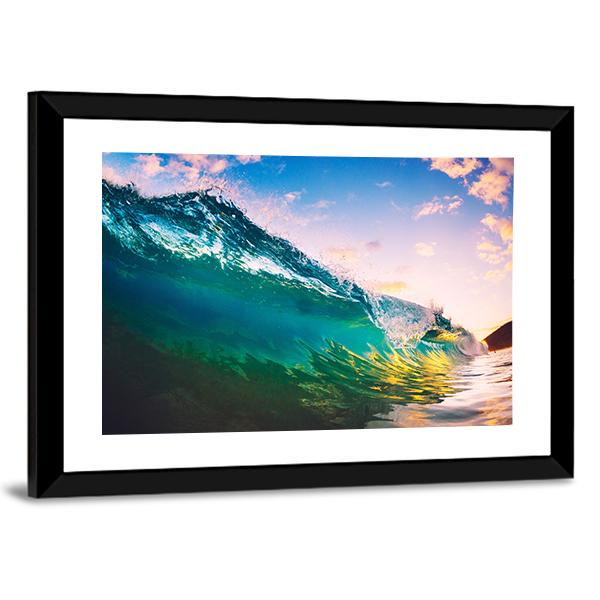 Ocean Wave At Sunset Canvas Wall Art-3 Horizontal-Gallery Wrap-37" x 24"-Tiaracle