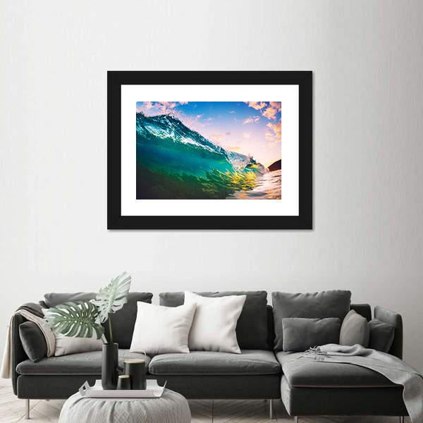 Ocean Wave At Sunset Canvas Wall Art-3 Horizontal-Gallery Wrap-37" x 24"-Tiaracle