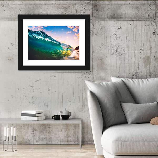 Ocean Wave At Sunset Canvas Wall Art-3 Horizontal-Gallery Wrap-37" x 24"-Tiaracle