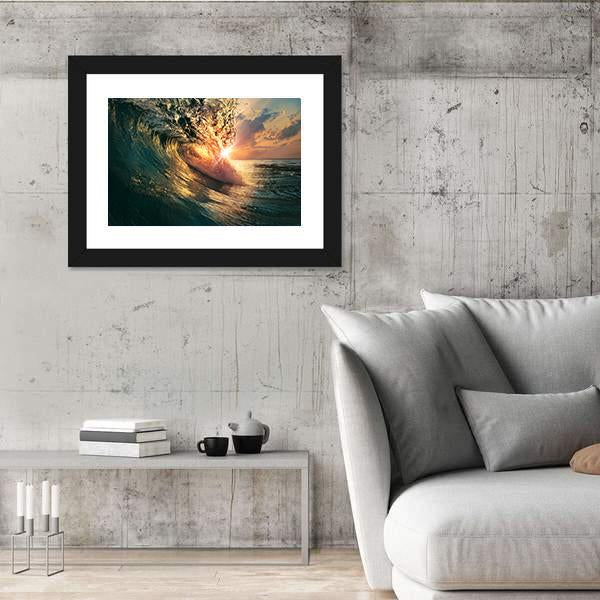 Ocean Wave At Sunset Time Canvas Wall Art-3 Horizontal-Gallery Wrap-25" x 16"-Tiaracle