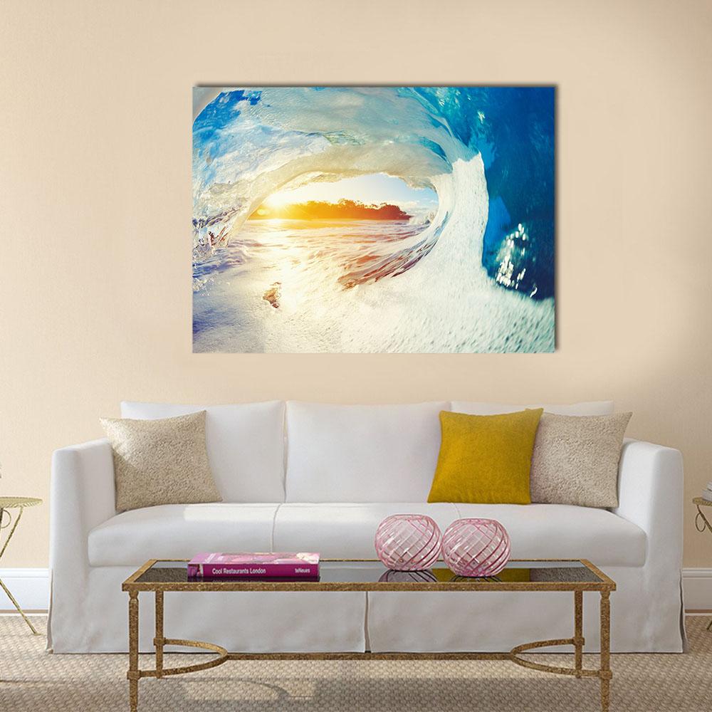 Ocean Wave Crashing At Sunrise Canvas Wall Art-1 Piece-Gallery Wrap-24" x 16"-Tiaracle