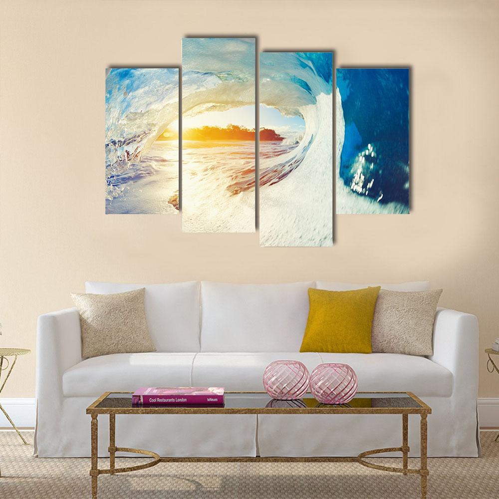 Ocean Wave Crashing At Sunrise Canvas Wall Art-4 Pop-Gallery Wrap-34" x 20"-Tiaracle