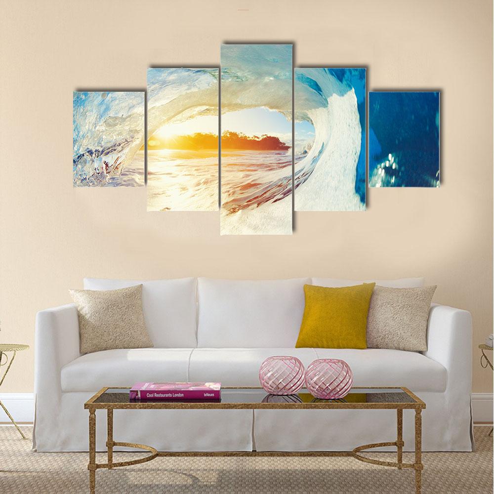 Ocean Wave Crashing At Sunrise Canvas Wall Art-5 Star-Gallery Wrap-42" x 21"-Tiaracle