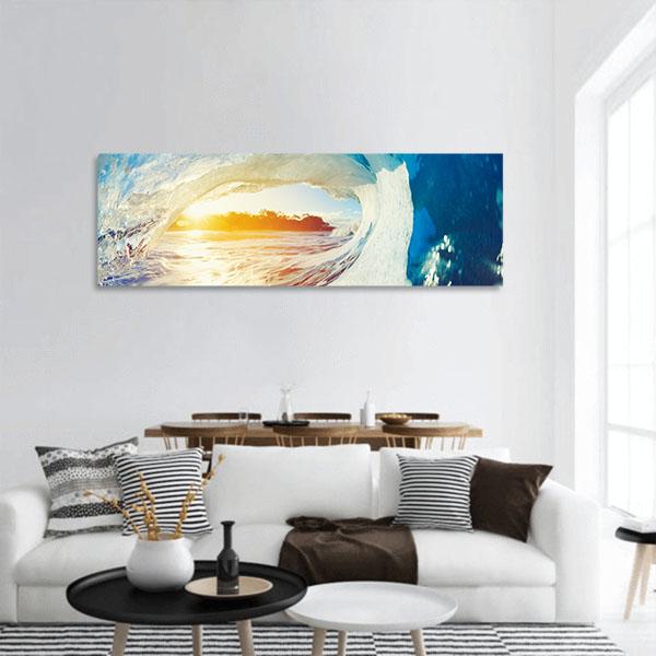 Ocean Wave Crashing At Sunrise Panoramic Canvas Wall Art-1 Piece-36" x 12"-Tiaracle
