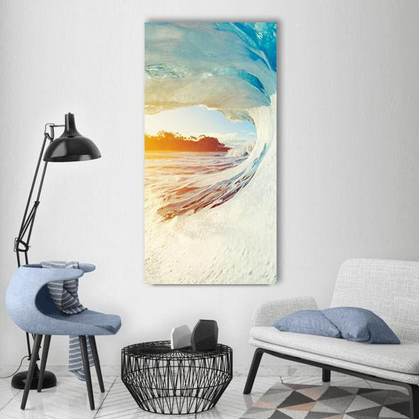 Ocean Wave Crashing At Sunrise Vertical Canvas Wall Art-1 Vertical-Gallery Wrap-12" x 24"-Tiaracle