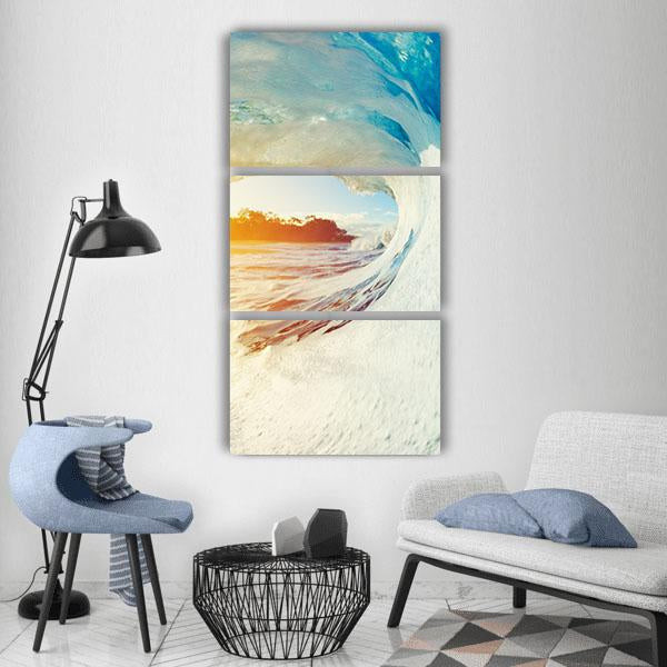 Ocean Wave Crashing At Sunrise Vertical Canvas Wall Art-3 Vertical-Gallery Wrap-12" x 25"-Tiaracle