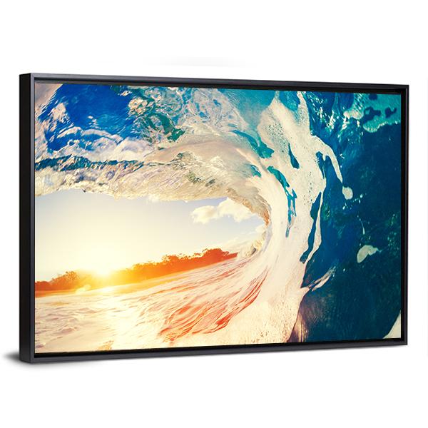Ocean Wave Crashing At Sunset Canvas Wall Art-3 Horizontal-Gallery Wrap-25" x 16"-Tiaracle