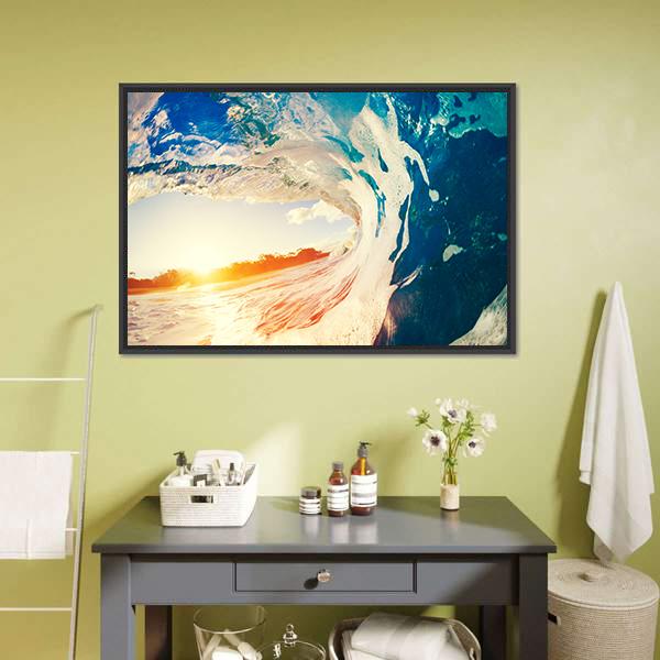 Ocean Wave Crashing At Sunset Canvas Wall Art-3 Horizontal-Gallery Wrap-25" x 16"-Tiaracle