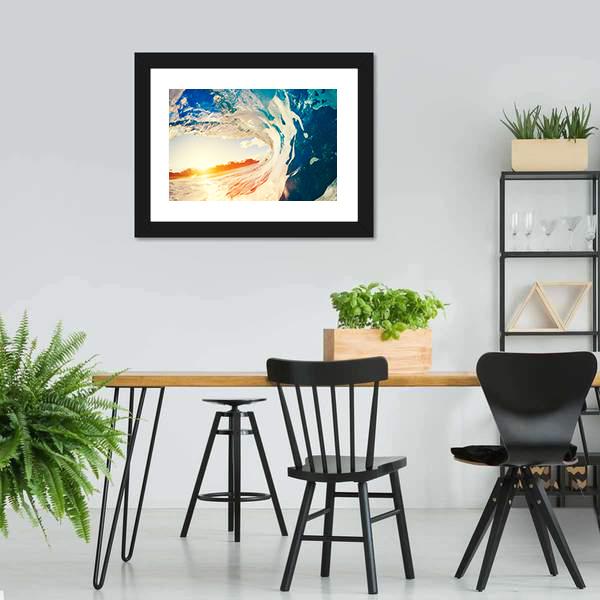 Ocean Wave Crashing At Sunset Canvas Wall Art-3 Horizontal-Gallery Wrap-25" x 16"-Tiaracle