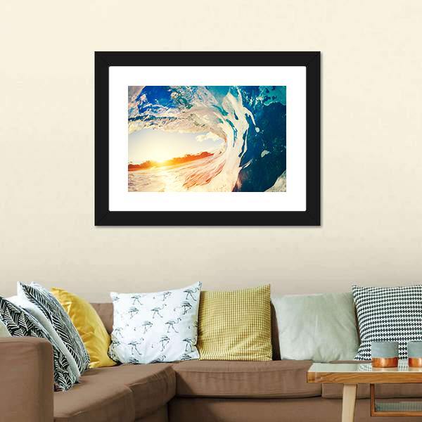 Ocean Wave Crashing At Sunset Panoramic Canvas Wall Art-1 Piece-36" x 12"-Tiaracle