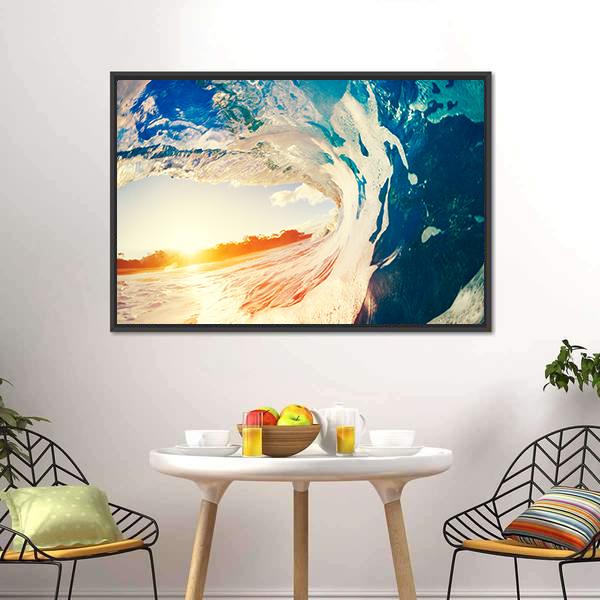 Ocean Wave Crashing At Sunset Panoramic Canvas Wall Art-1 Piece-36" x 12"-Tiaracle