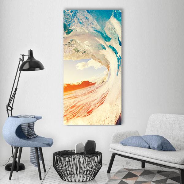 Ocean Wave Crashing At Sunset Vertical Canvas Wall Art-1 Vertical-Gallery Wrap-12" x 24"-Tiaracle