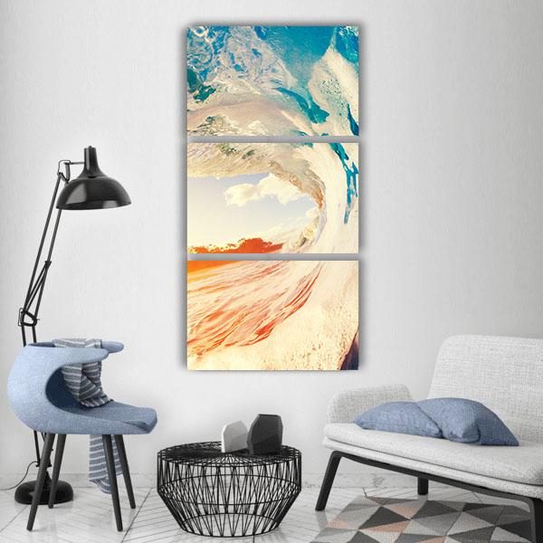Ocean Wave Crashing At Sunset Vertical Canvas Wall Art-3 Vertical-Gallery Wrap-12" x 25"-Tiaracle