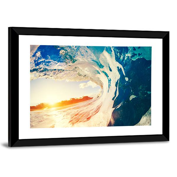 Ocean Wave Crashing At Sunset Vertical Canvas Wall Art-3 Vertical-Gallery Wrap-12" x 25"-Tiaracle