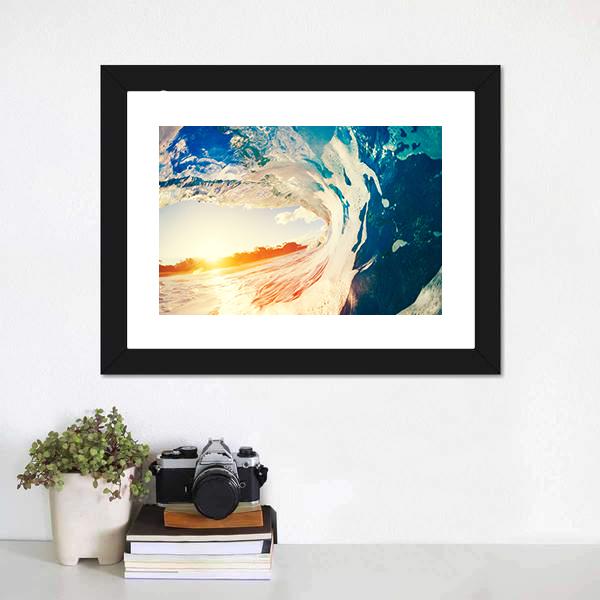 Ocean Wave Crashing At Sunset Vertical Canvas Wall Art-3 Vertical-Gallery Wrap-12" x 25"-Tiaracle