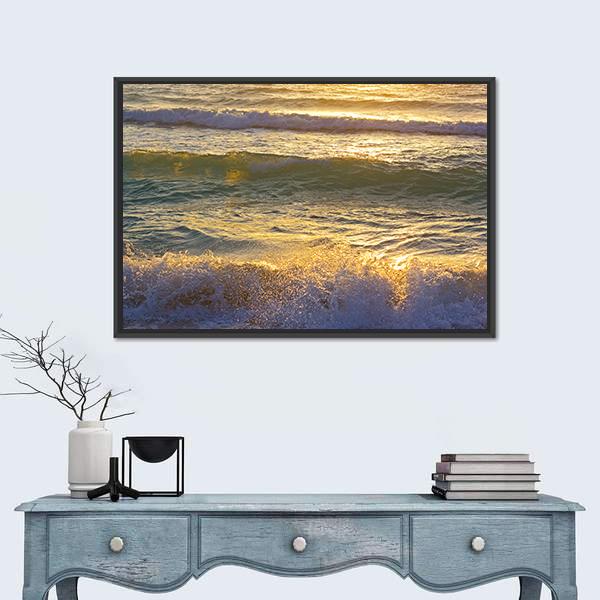 Ocean Waves At Miami Beach Canvas Wall Art-1 Piece-Floating Frame-24" x 16"-Tiaracle
