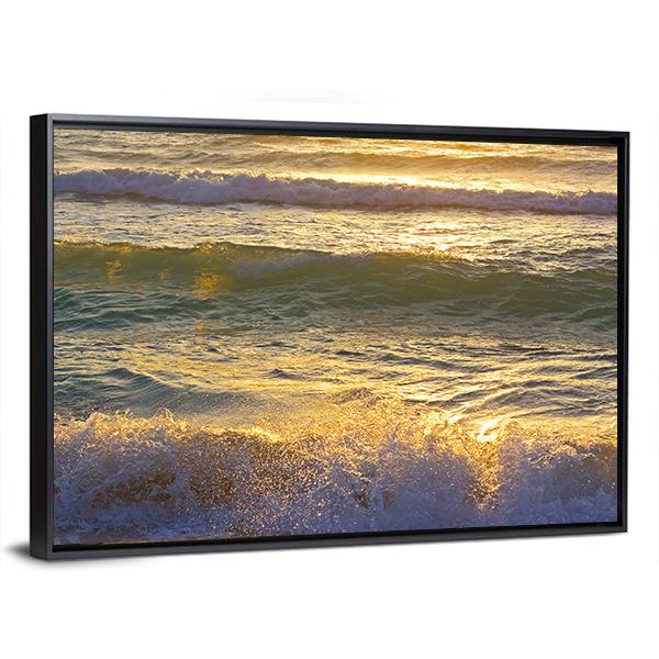 Ocean Waves At Miami Beach Canvas Wall Art-3 Horizontal-Gallery Wrap-25" x 16"-Tiaracle