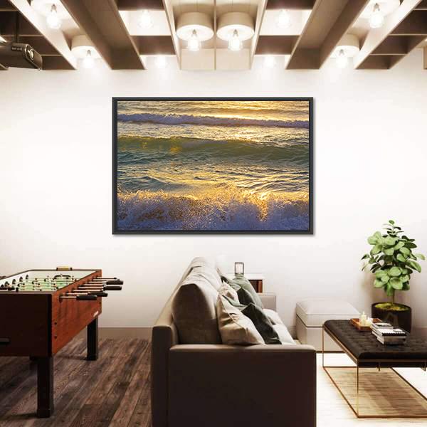 Ocean Waves At Miami Beach Canvas Wall Art-3 Horizontal-Gallery Wrap-25" x 16"-Tiaracle