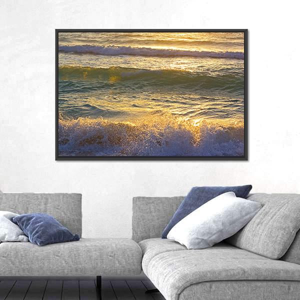 Ocean Waves At Miami Beach Canvas Wall Art-3 Horizontal-Gallery Wrap-25" x 16"-Tiaracle