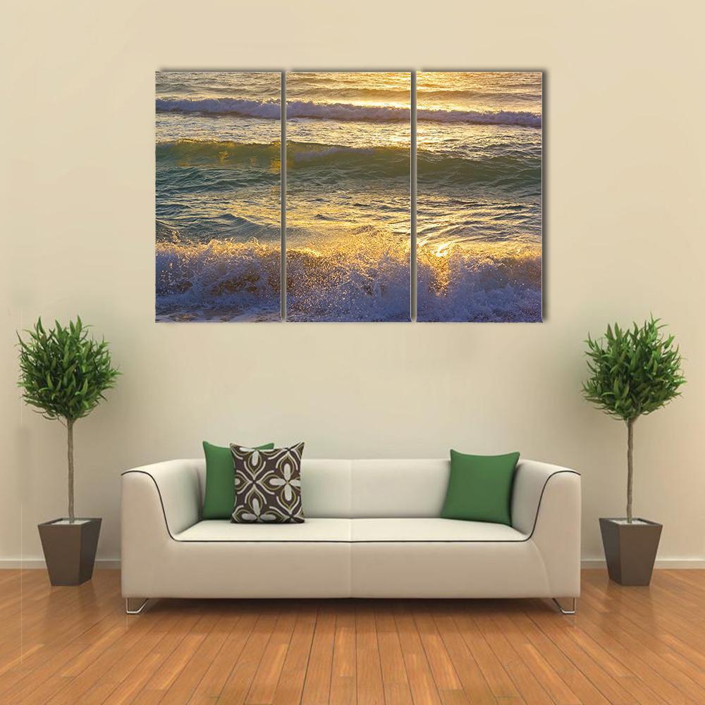 Ocean Waves At Miami Beach Canvas Wall Art-3 Horizontal-Gallery Wrap-37" x 24"-Tiaracle