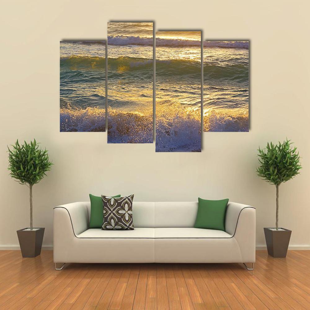 Ocean Waves At Miami Beach Canvas Wall Art-4 Pop-Gallery Wrap-50" x 32"-Tiaracle