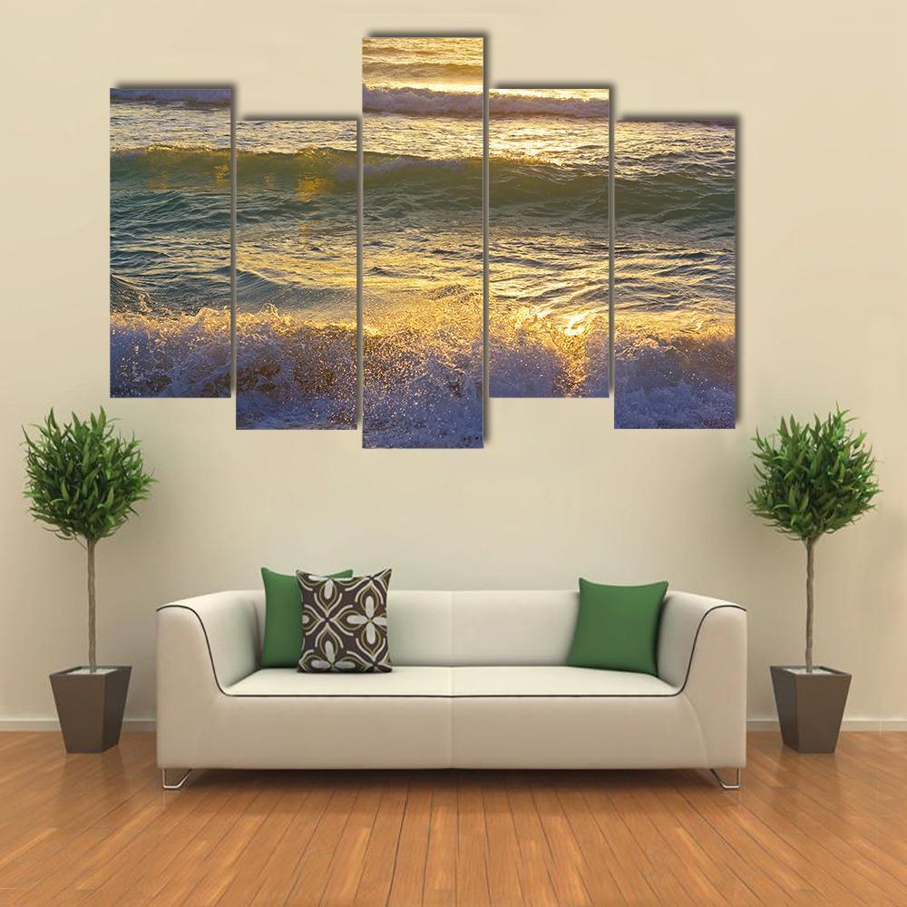 Ocean Waves At Miami Beach Canvas Wall Art-5 Pop-Gallery Wrap-47" x 32"-Tiaracle