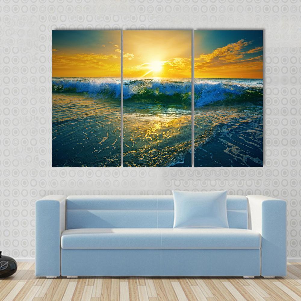 Ocean Waves At Sunrise Canvas Wall Art-3 Horizontal-Gallery Wrap-37&quot; x 24&quot;-Tiaracle