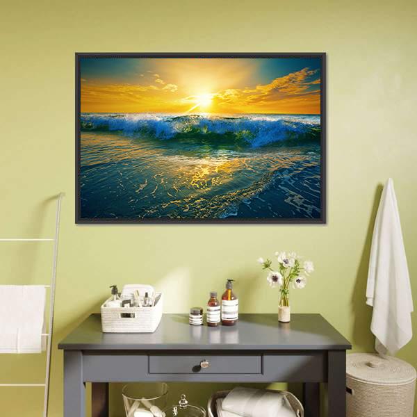 Ocean Waves At Sunrise Canvas Wall Art-1 Piece-Floating Frame-24" x 16"-Tiaracle