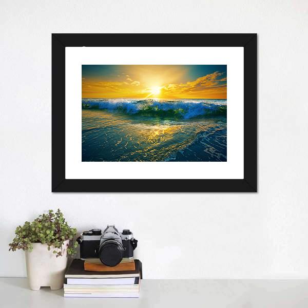 Ocean Waves At Sunrise Canvas Wall Art-1 Piece-Framed Print-20" x 16"-Tiaracle