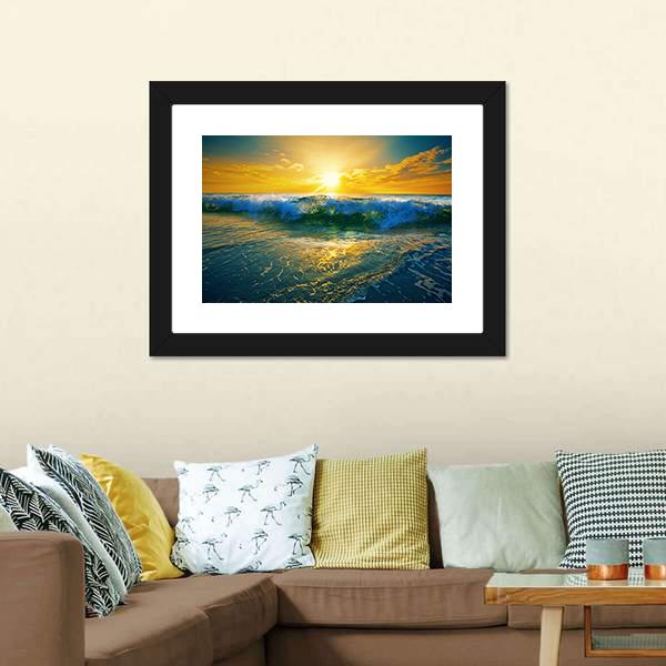 Ocean Waves At Sunrise Panoramic Canvas Wall Art-1 Piece-36" x 12"-Tiaracle