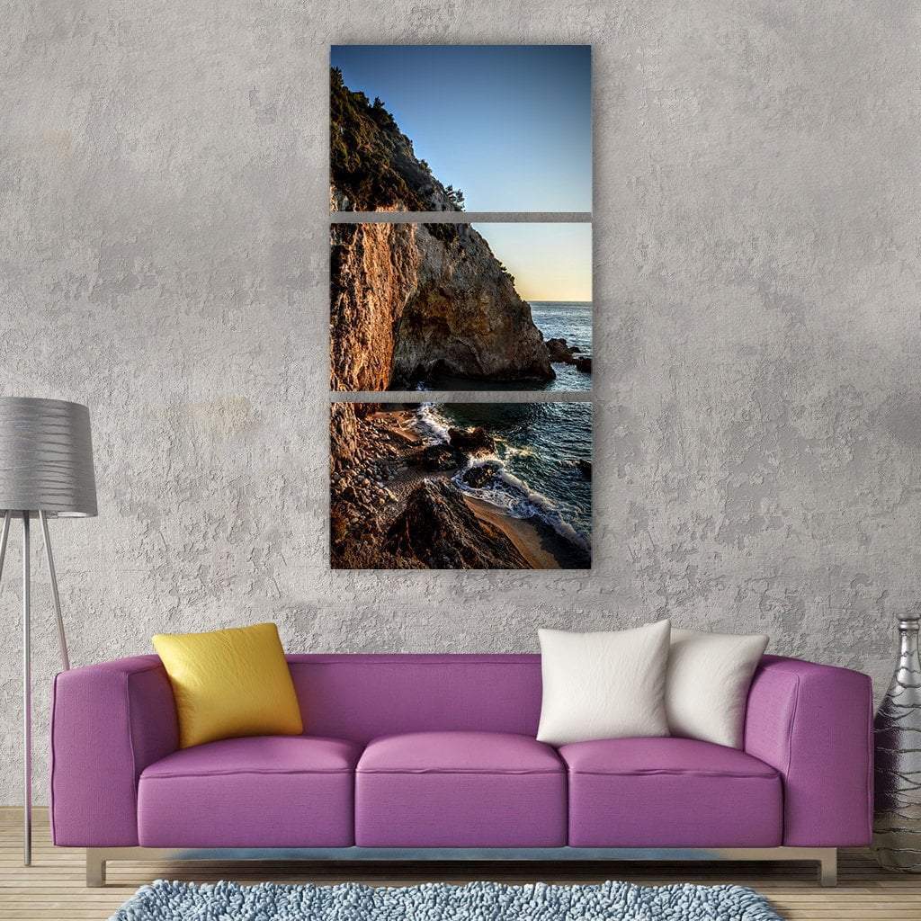 Ocean Waves Near Sea Rocks Vertical Canvas Wall Art-3 Vertical-Gallery Wrap-12" x 25"-Tiaracle