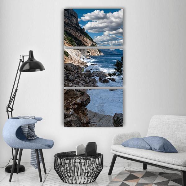 Ocean Waves On Sea Beach Vertical Canvas Wall Art-3 Vertical-Gallery Wrap-12" x 25"-Tiaracle