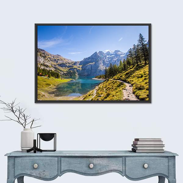 Oeschinen Lake Canvas Wall Art-1 Piece-Floating Frame-24" x 16"-Tiaracle