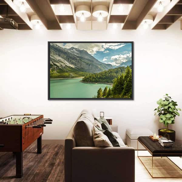 Oeschinen Lake In Swiss Alps Canvas Wall Art-3 Horizontal-Gallery Wrap-25" x 16"-Tiaracle