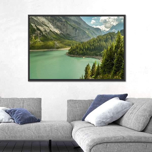 Oeschinen Lake In Swiss Alps Canvas Wall Art-3 Horizontal-Gallery Wrap-25" x 16"-Tiaracle