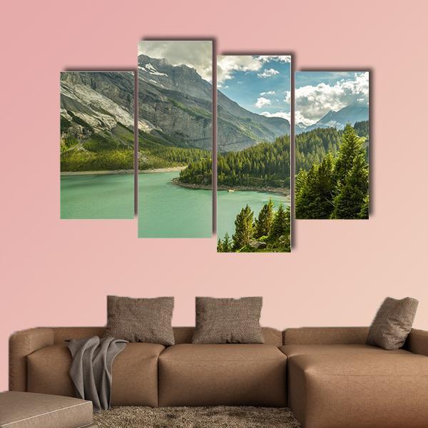 Oeschinen Lake In Swiss Alps Canvas Wall Art-4 Pop-Gallery Wrap-50" x 32"-Tiaracle