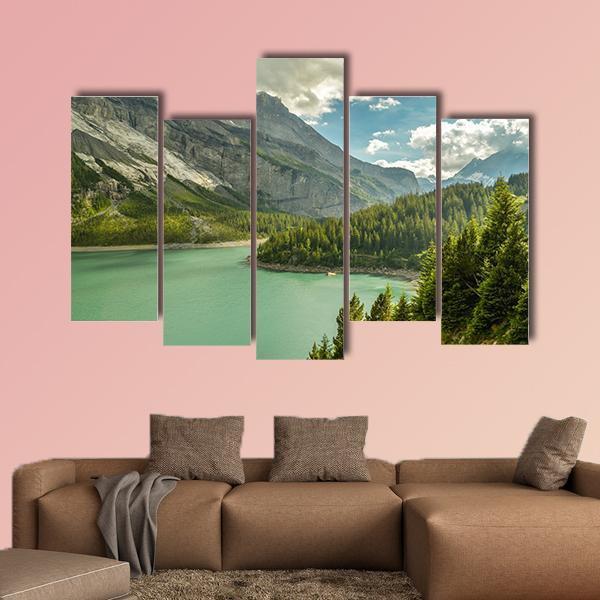Oeschinen Lake In Swiss Alps Canvas Wall Art-5 Pop-Gallery Wrap-47" x 32"-Tiaracle