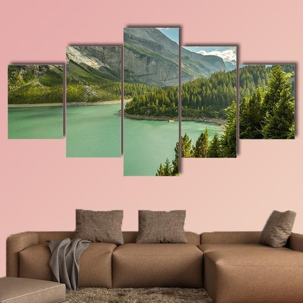 Oeschinen Lake In Swiss Alps Canvas Wall Art-5 Star-Gallery Wrap-62" x 32"-Tiaracle