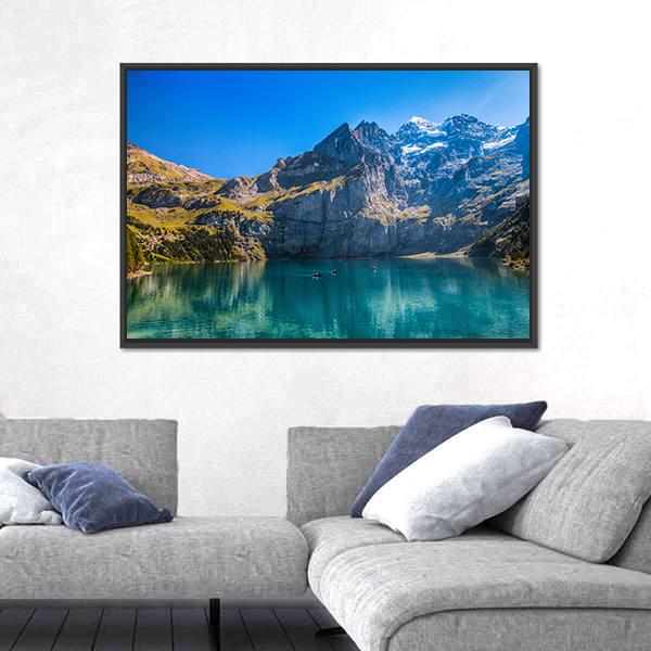 Oeschinen Lake Switzerland Canvas Wall Art-1 Piece-Floating Frame-24" x 16"-Tiaracle
