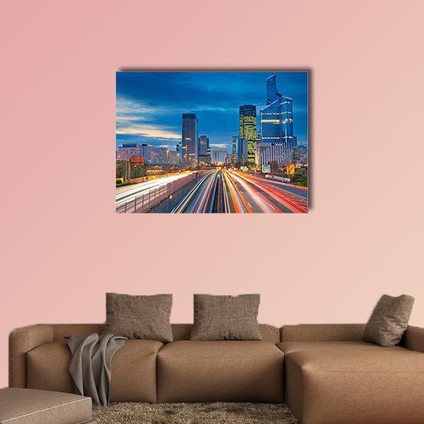La Defense During Twilight Canvas Wall Art-1 Piece-Gallery Wrap-48" x 32"-Tiaracle