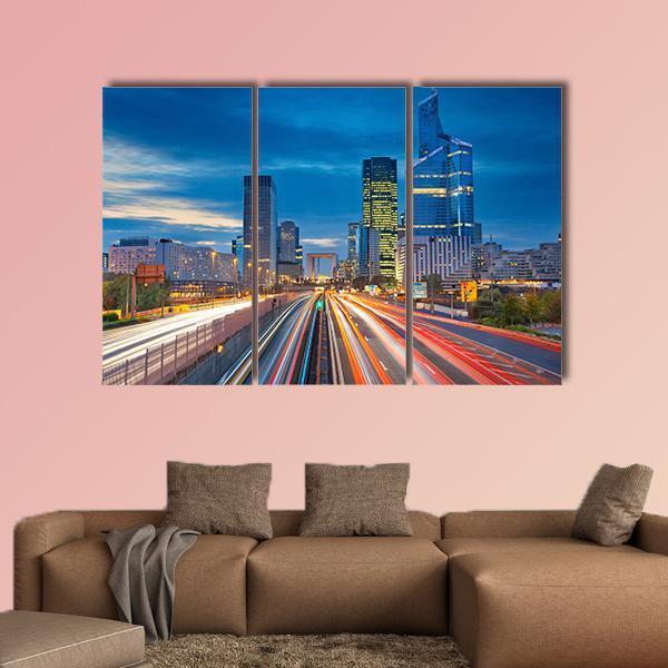 La Defense During Twilight Canvas Wall Art-3 Horizontal-Gallery Wrap-37" x 24"-Tiaracle