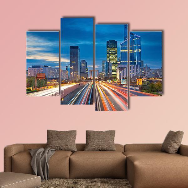 La Defense During Twilight Canvas Wall Art-4 Pop-Gallery Wrap-50" x 32"-Tiaracle