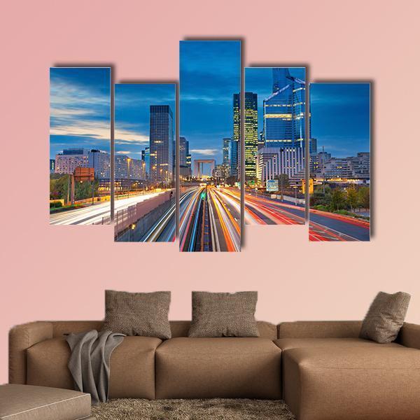 La Defense During Twilight Canvas Wall Art-5 Pop-Gallery Wrap-47" x 32"-Tiaracle